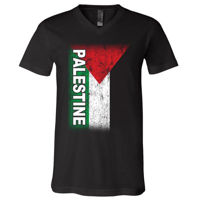 Vintage Palestine Flag Support Distressed V-Neck T-Shirt