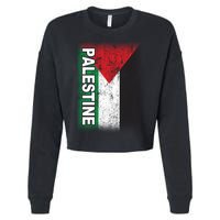 Vintage Palestine Flag Support Distressed Cropped Pullover Crew