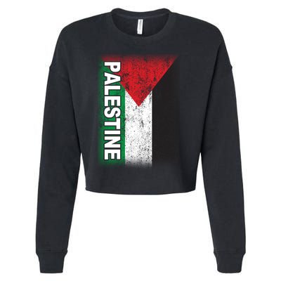 Vintage Palestine Flag Support Distressed Cropped Pullover Crew