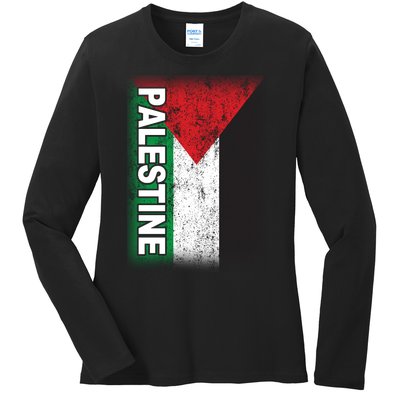 Vintage Palestine Flag Support Distressed Ladies Long Sleeve Shirt