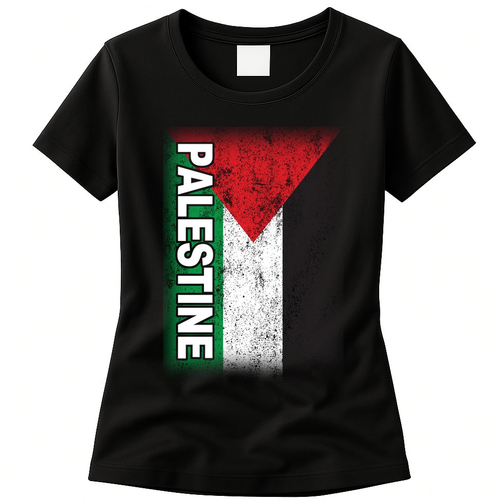 Vintage Palestine Flag Support Distressed Womens T-Shirt