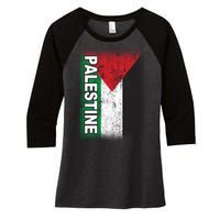 Vintage Palestine Flag Support Distressed Women's Tri-Blend 3/4-Sleeve Raglan Shirt