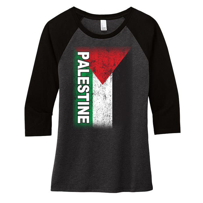 Vintage Palestine Flag Support Distressed Women's Tri-Blend 3/4-Sleeve Raglan Shirt