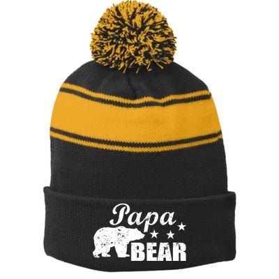 Vintage Papa Bear Stripe Pom Pom Beanie