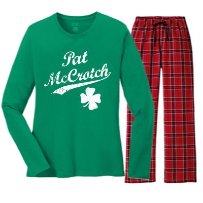 Vintage Pat McCrotch St. Patricks Day Shamrock Women's Long Sleeve Flannel Pajama Set 