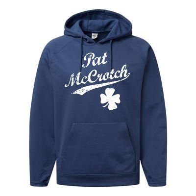 Vintage Pat McCrotch St. Patricks Day Shamrock Performance Fleece Hoodie