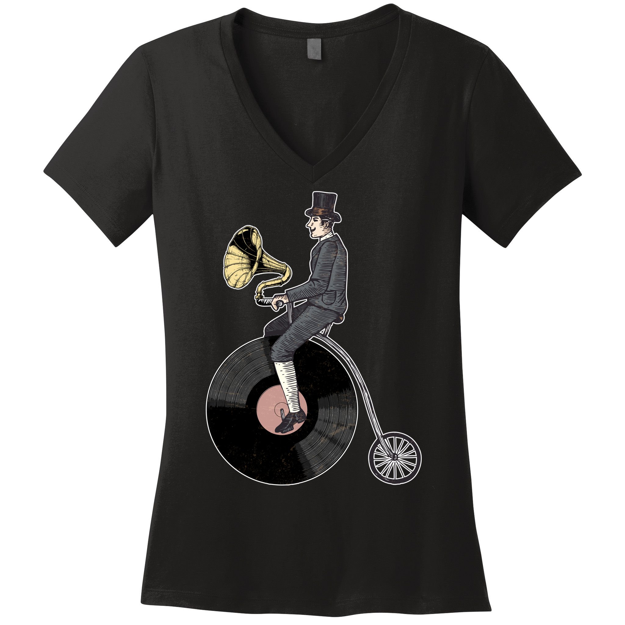 Vintage Penny Farthing Gramophone Women's V-Neck T-Shirt