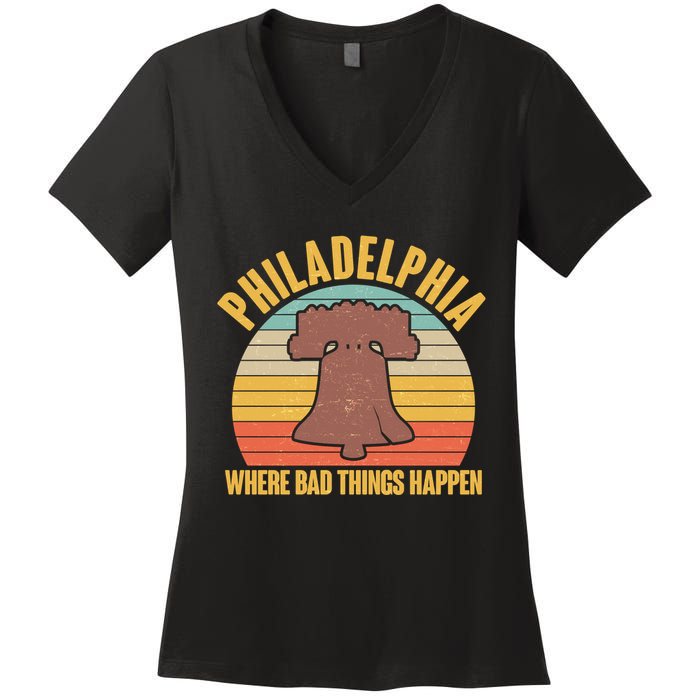 Vintage Philadelphia Where Bad Things Happen Women's V-Neck T-Shirt