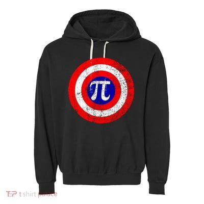 Vintage Pi Day America Superhero Crest March 14th Garment-Dyed Fleece Hoodie