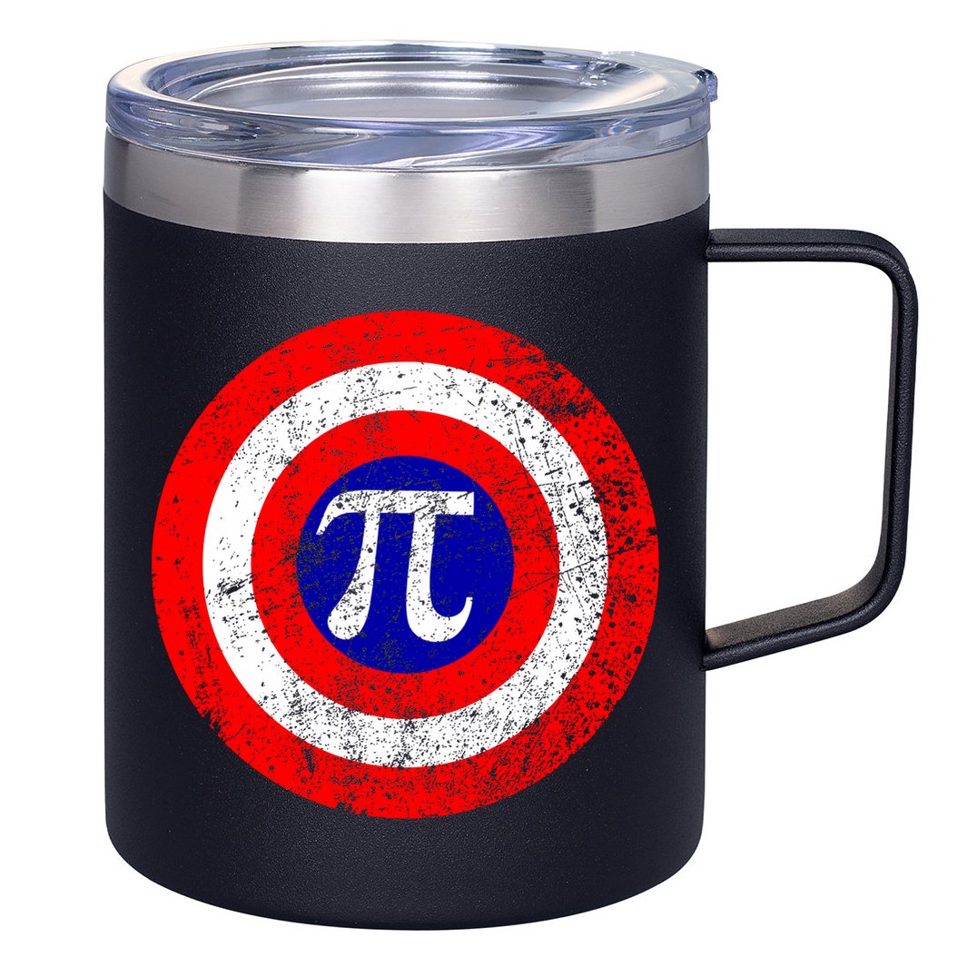 Vintage Pi Day America Superhero Crest March 14th 12oz Stainless Steel Coffee Mug