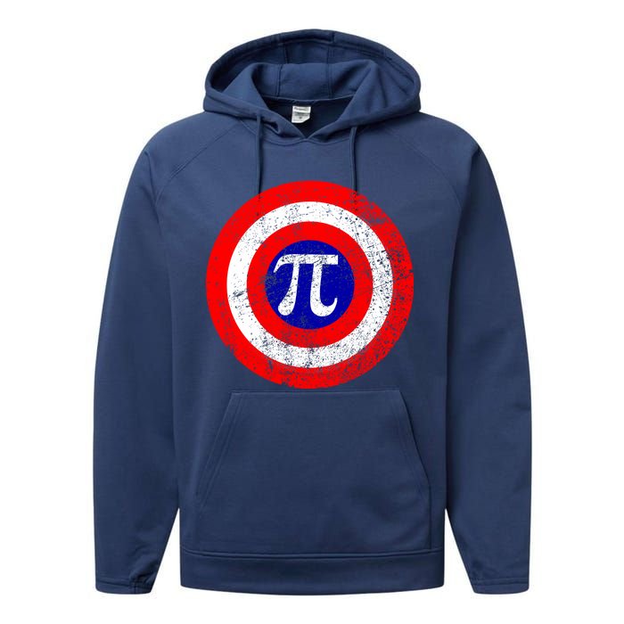 Vintage Pi Day America Superhero Crest March 14th Performance Fleece Hoodie