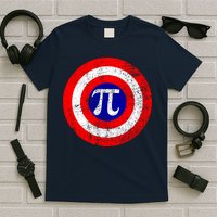 Vintage Pi Day America Superhero Crest March 14th T-Shirt