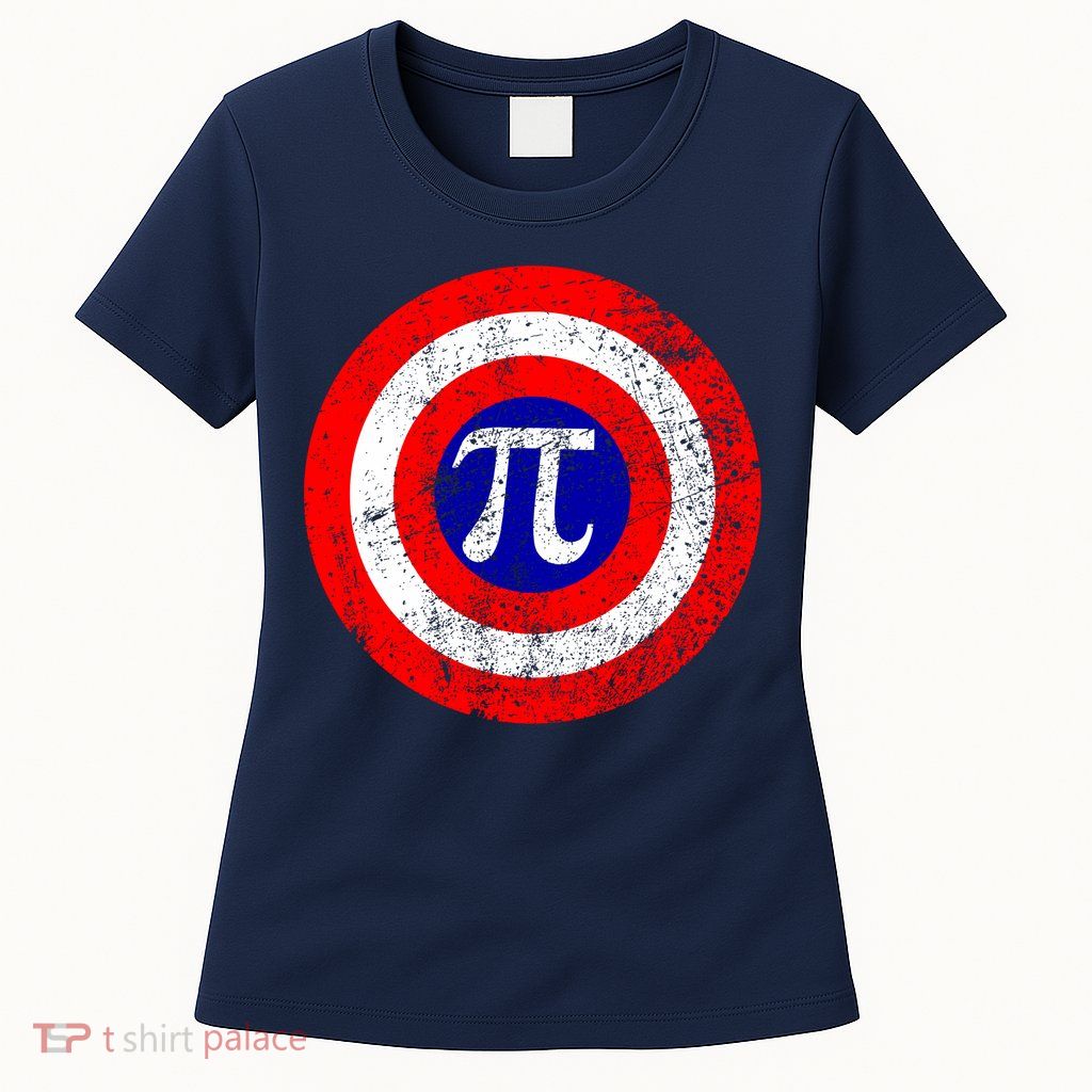 Vintage Pi Day America Superhero Crest March 14th Womens T-Shirt