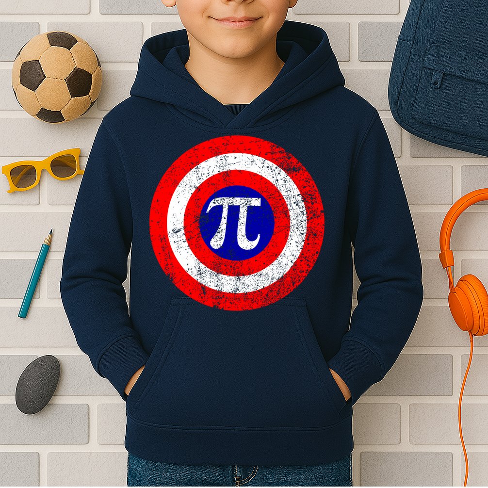 Vintage Pi Day America Superhero Crest March 14th Kids Hoodie