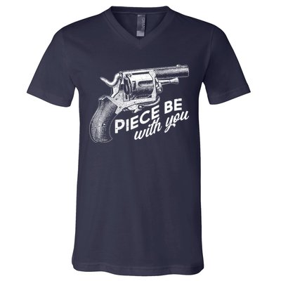 Vintage Piece Be With You Gun Pistol V-Neck T-Shirt