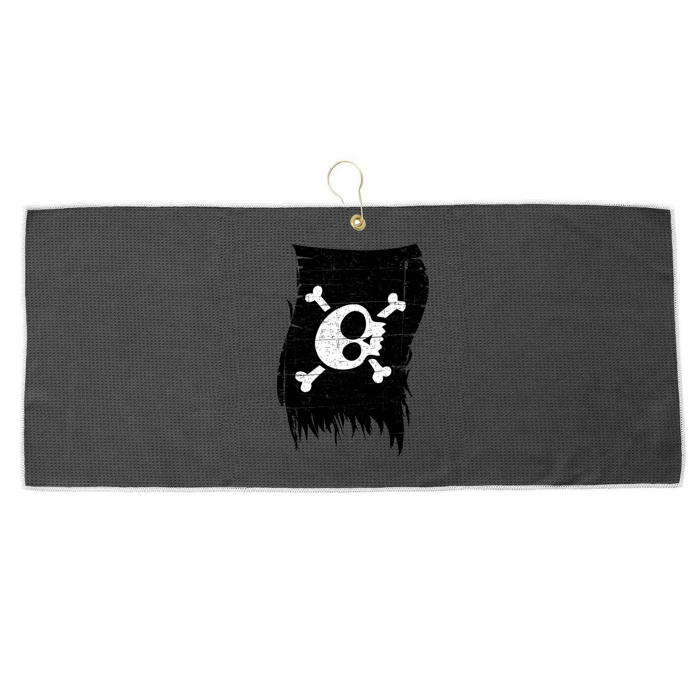 Vintage Pirate Skull Upside Down Flag Large Microfiber Waffle Golf Towel