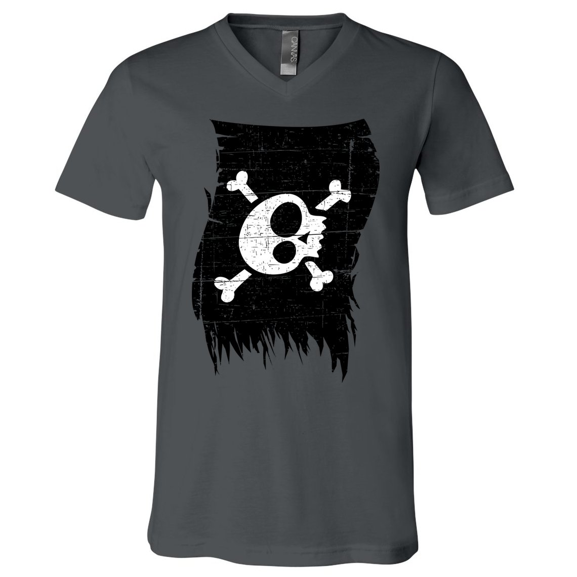 Vintage Pirate Skull Upside Down Flag V-Neck T-Shirt