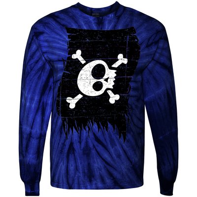 Vintage Pirate Skull Upside Down Flag Tie-Dye Long Sleeve Shirt