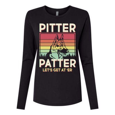 Vintage Pitter Patter Let's Get At 'Er German Shepard Womens Cotton Relaxed Long Sleeve T-Shirt