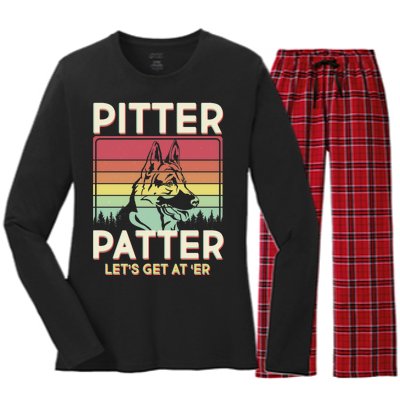 Vintage Pitter Patter Let's Get At 'Er German Shepard Women's Long Sleeve Flannel Pajama Set 