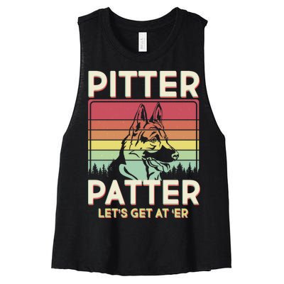 Vintage Pitter Patter Let's Get At 'Er German Shepard Women's Racerback Cropped Tank