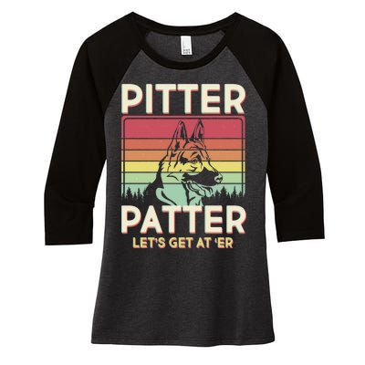 Vintage Pitter Patter Let's Get At 'Er German Shepard Women's Tri-Blend 3/4-Sleeve Raglan Shirt