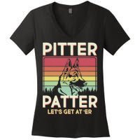 Vintage Pitter Patter Let's Get At 'Er German Shepard Women's V-Neck T-Shirt