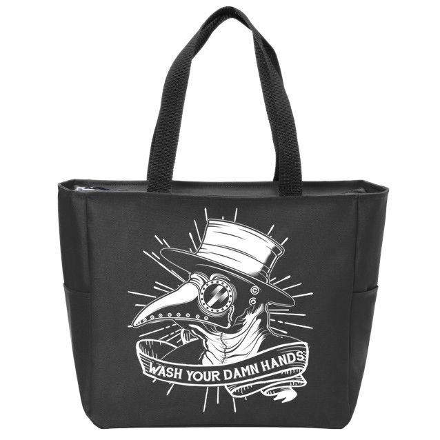 Vintage Plague Doctor Wash Your Damn Hands Zip Tote Bag