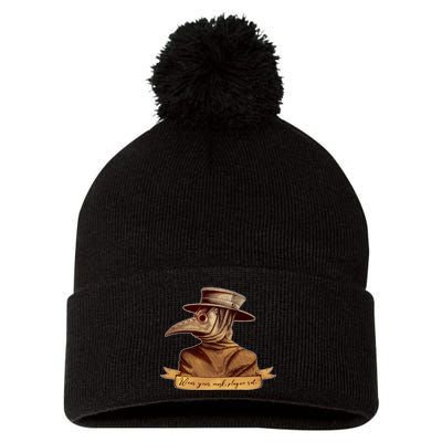 Vintage Plague Doctor Wear Your Mask Plague Rat Pom Pom 12in Knit Beanie