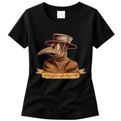 Vintage Plague Doctor Wear Your Mask Plague Rat Womens T-Shirt