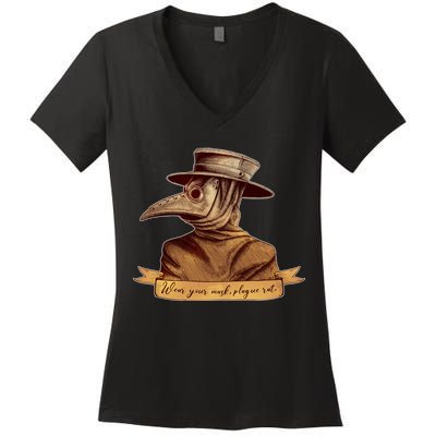 Vintage Plague Doctor Wear Your Mask Plague Rat Women's V-Neck T-Shirt