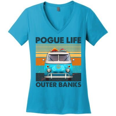 Vintage Pogue Life Outer Banks Surf Bus Women's V-Neck T-Shirt