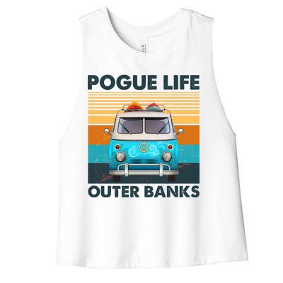 Vintage Pogue Life Outer Banks Surf Bus Women's Racerback Cropped Tank