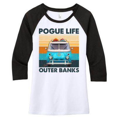 Vintage Pogue Life Outer Banks Surf Bus Women's Tri-Blend 3/4-Sleeve Raglan Shirt