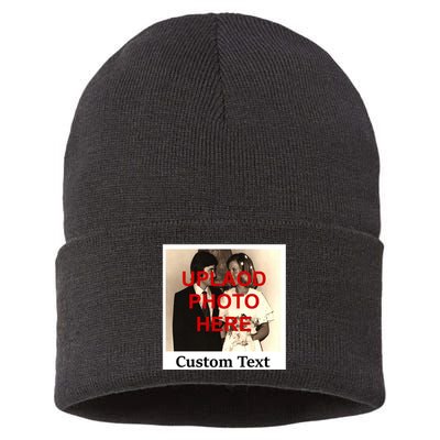 Vintage Polaroid Custom Photo Personalize Text Sustainable Knit Beanie