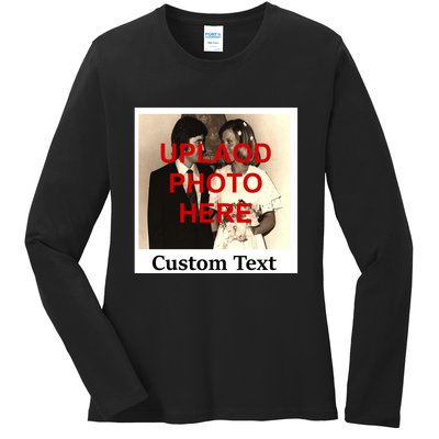 Vintage Polaroid Custom Photo Personalize Text Ladies Long Sleeve Shirt