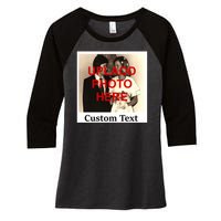 Vintage Polaroid Custom Photo Personalize Text Women's Tri-Blend 3/4-Sleeve Raglan Shirt