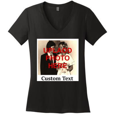 Vintage Polaroid Custom Photo Personalize Text Women's V-Neck T-Shirt