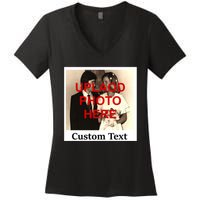 Vintage Polaroid Custom Photo Personalize Text Women's V-Neck T-Shirt