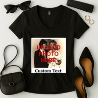 Vintage Polaroid Custom Photo Personalize Text Women's V-Neck T-Shirt
