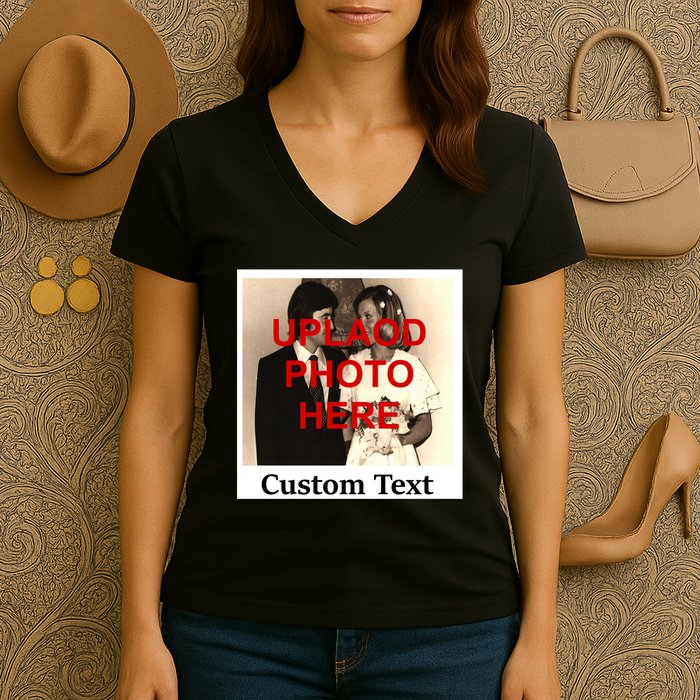 Vintage Polaroid Custom Photo Personalize Text Women's V-Neck T-Shirt