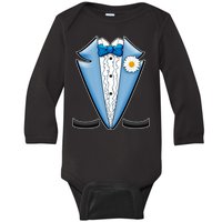 Vintage Powder Blue Suit Tuxedo Costume Baby Long Sleeve Bodysuit