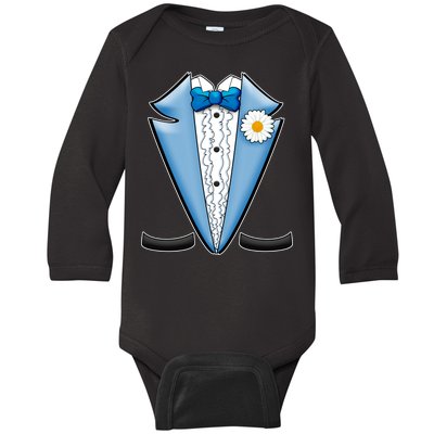 Vintage Powder Blue Suit Tuxedo Costume Baby Long Sleeve Bodysuit