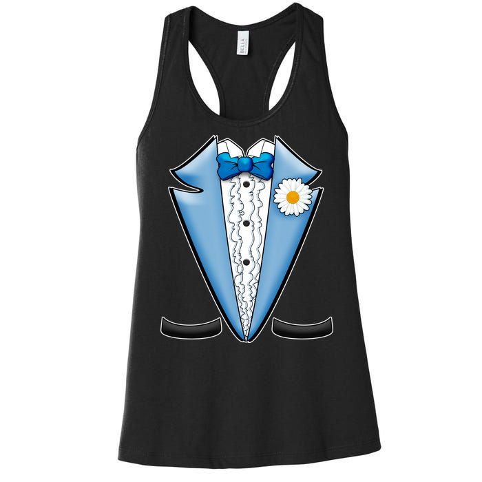 Vintage Powder Blue Suit Tuxedo Costume Women's Racerback Tank