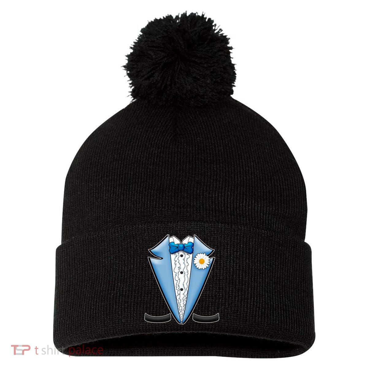 Vintage Powder Blue Suit Tuxedo Costume Pom Pom 12in Knit Beanie