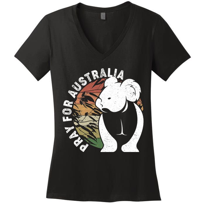 Vintage Pray For Australia Koala Women's V-Neck T-Shirt