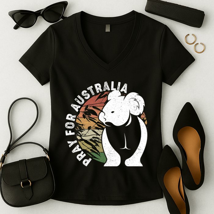 Vintage Pray For Australia Koala Women's V-Neck T-Shirt