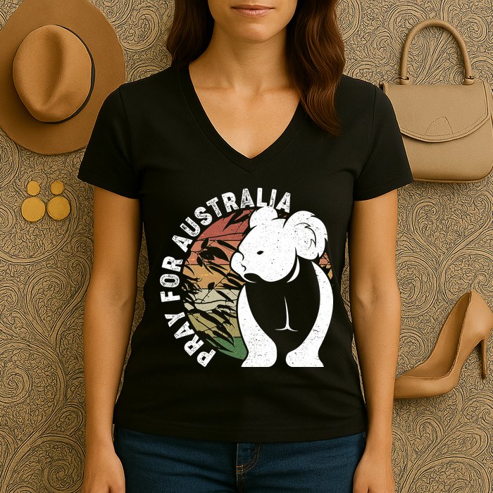 Vintage Pray For Australia Koala Women's V-Neck T-Shirt