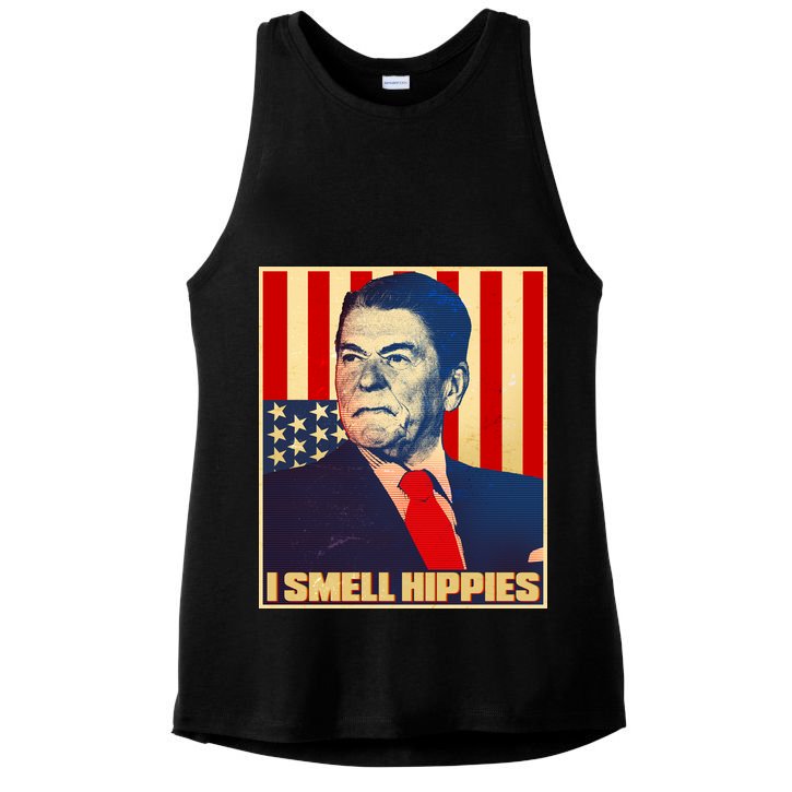 Vintage President Reagan I Smell Hippies Ladies PosiCharge Tri-Blend Wicking Tank