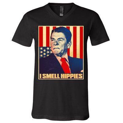 Vintage President Reagan I Smell Hippies V-Neck T-Shirt